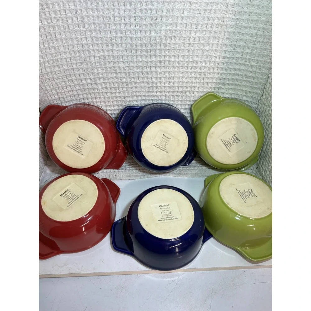 MCM Unisex Chantal Ceramic Handled Ramekin Bowls 5.25in Red Blue Green Set of 6